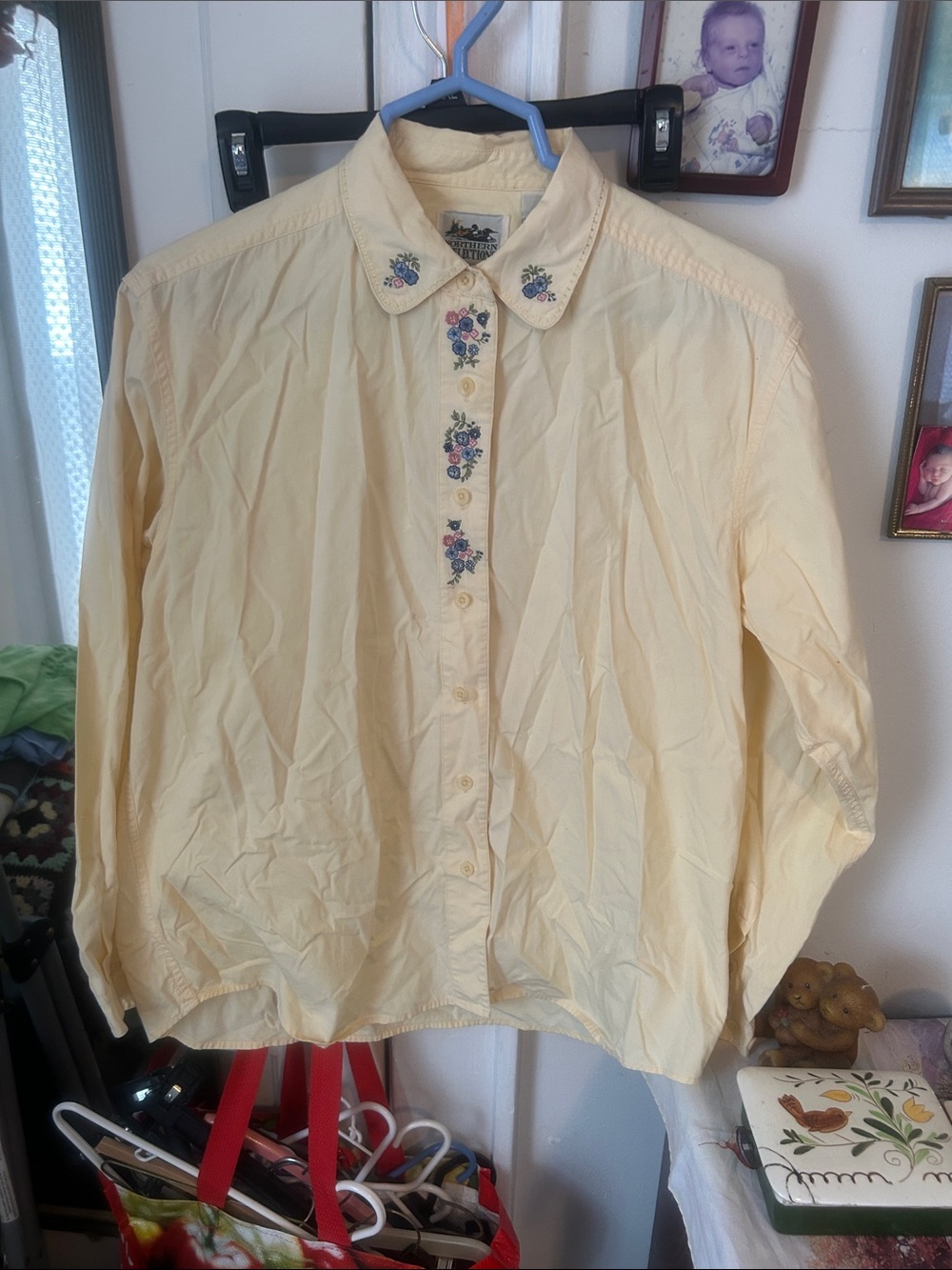 Vintage Yellow Embroidered Button-Up Shirt